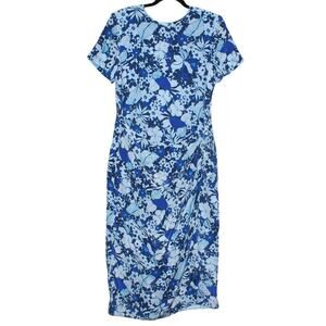 Vintage 100% Silk Appleseed’s Midi Wrap Dress Size 16 Floral Blue